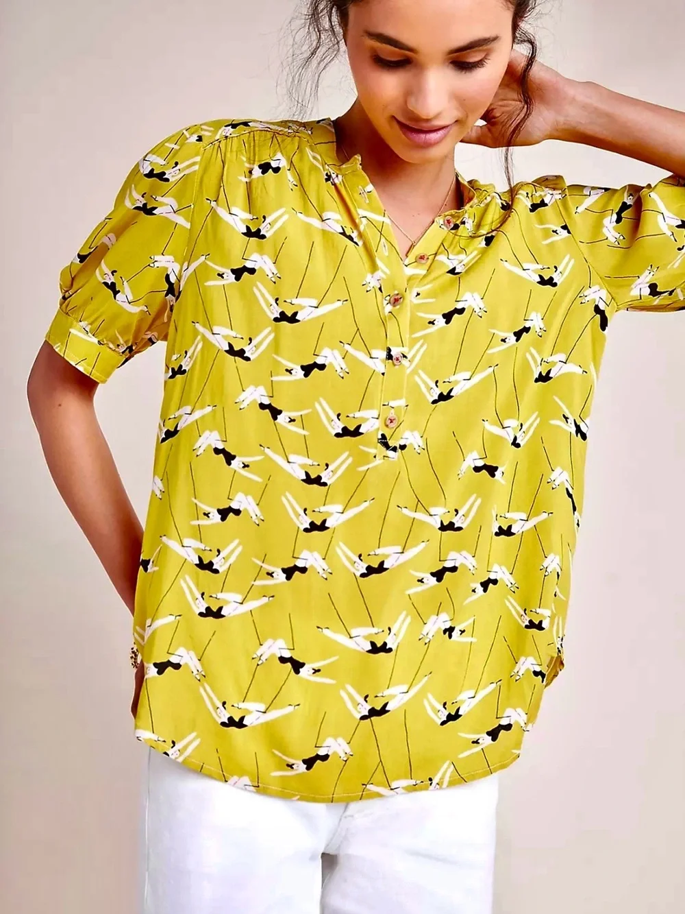 Anthropologie Emily Isabella Mustard Yellow Flying Trapeze Top
